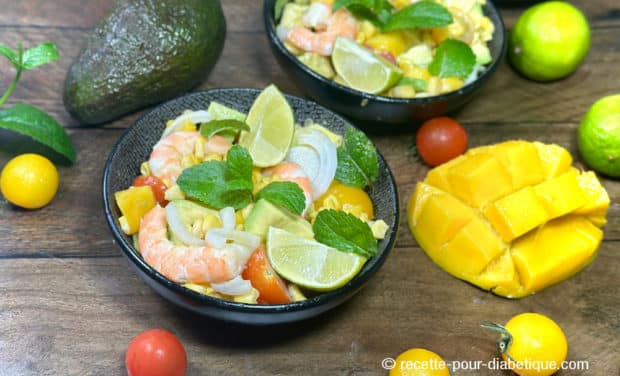 bowl mais avocat mangue crevettes